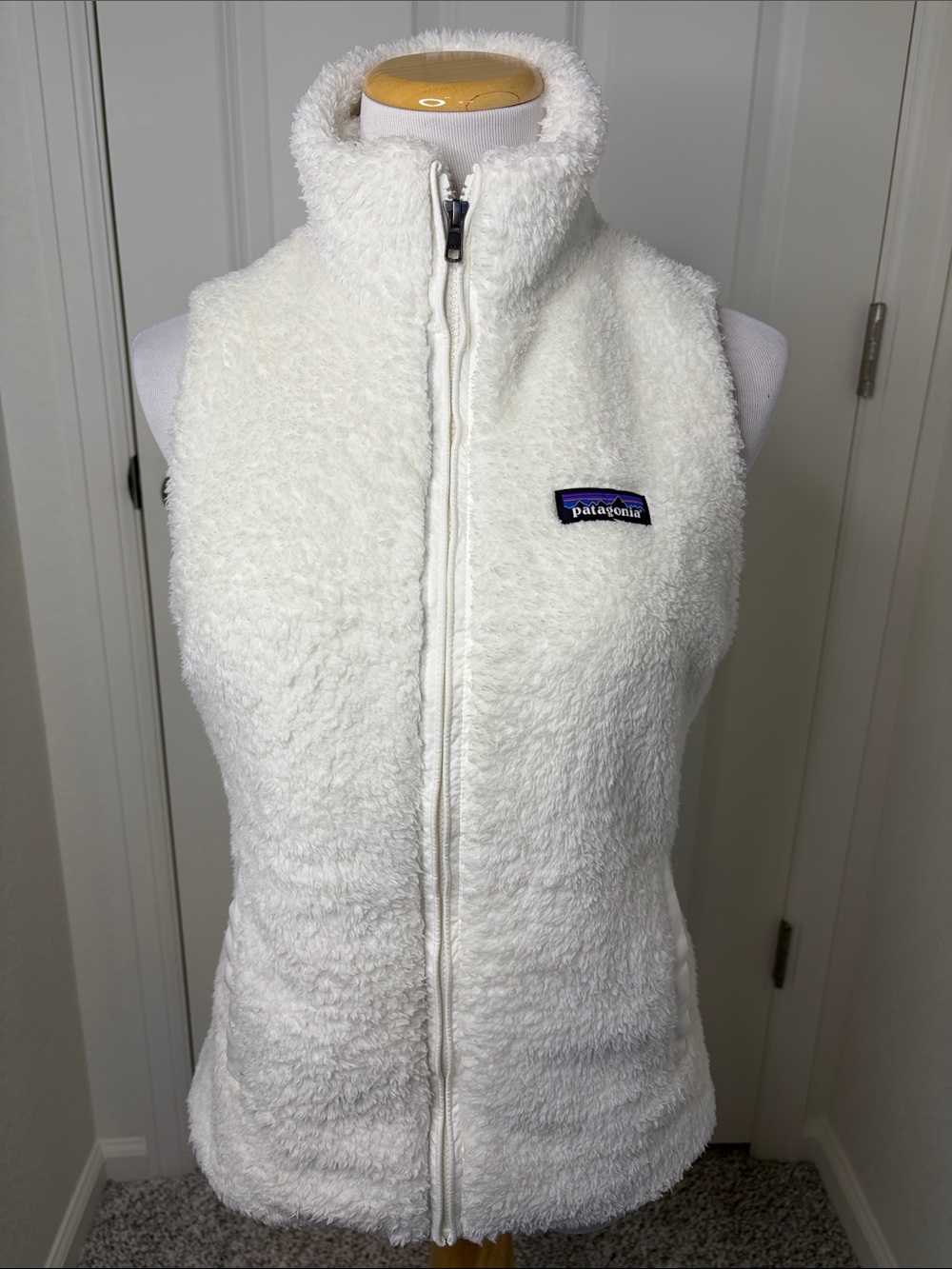 Patagonia White Plush Fleece Vest with High Collar